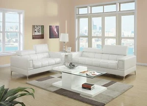 2Pcs Modern Eclectic Style White Bonded Leather Sofa and Loveseat Set - Picture 1 of 2
