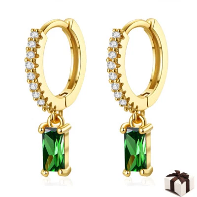 Pendientes de aro Huggie enchapados en oro de 14K con piedra de cumpleaños pendientes colgantes para mujer 2 un. Foto 1 de 4