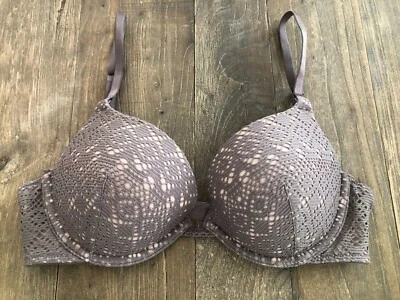 Push Up Bra 34C Lace Pattern Victoria's Secret VS Gray Color Underwire - Image 1 of 3