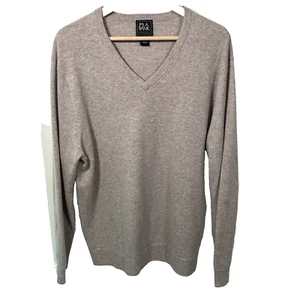 Jos A Bank Cashmere Sweater Size XL V-Neck Tan Pullover Preppy Basic Mens * - Picture 1 of 6