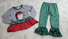 Ruffle Girl Size Medium (4) Red Green Christmas Outfit Shirt Pants Santa Hh-25