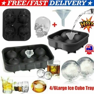 Large Ice Cube Tray Ball Maker Big Silicone Mold Sphere Whiskey Round Mould DINV - Picture 1 of 15