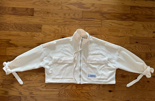 OFF WHITE Cappotto Giacca Donna Six Giugno Parigi Avorio Motivo Cialda Vestibilità Larga Tg M