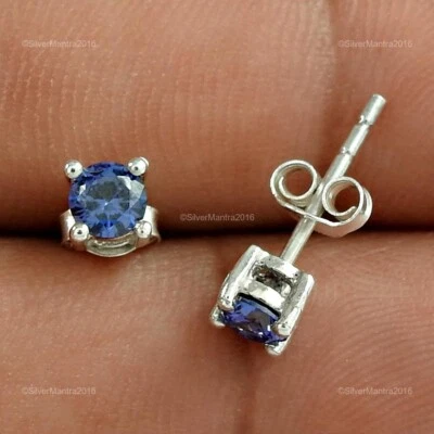 Natale Regalo Blu Scuro Cz Gemma Orecchini a Lobo Massiccio 925 Argento Sterling - Immagine 1 di 4