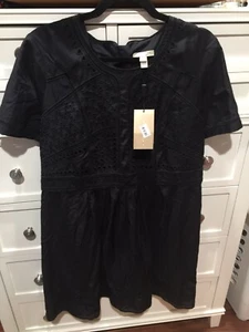 BURBERRY WOMEN SPRING DRESS EYELET BLACK SIZE 14 KNEE LENGTH NEW NWT - Picture 1 of 12