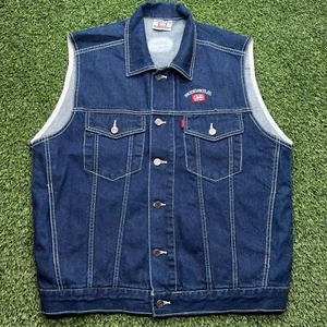VTG Y2K Ecko Unltd Trucker Denim Vest Mens Large L Blue Jean Skate Dark Wash - Picture 1 of 10