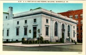 Leinen Postkarte US Post Bundesgebäude Gainesville Georgia GA UNP - Bild 1 von 2
