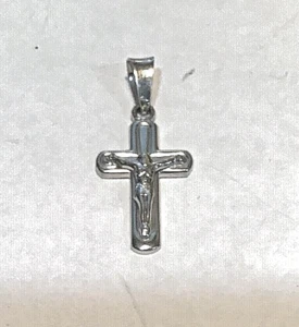 New 14kt Solid White Gold Classic Small Crucifix #3 - Picture 1 of 1