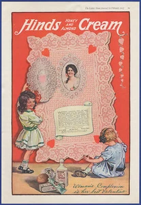 Vintage 1917 HINDS Honey & Almond Cream Lotion Cosmetics Valentine Print Ad - Picture 1 of 1