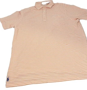 Polo Ralph Lauren Mens Polo Shirt Large Orange Short Sleeve Striped Classic Fit - Picture 1 of 8