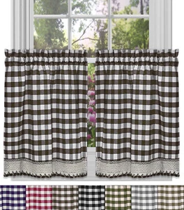 Buffalo Check Gingham Kitchen Curtain Tier Pair - 36" x 58" - Picture 1 of 8