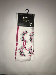 Nike Elite Kay Yow Crew Socks - White / Pink - Lg - 1 Pair