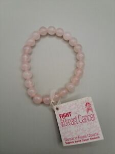 Rose Quartz Pink Beaded Breast Cancer Awareness Stretch Bracelet Jewelry Gift