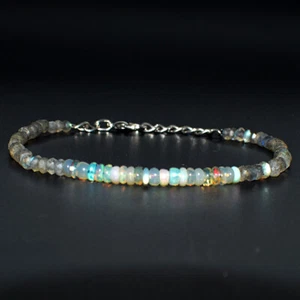 18 Cts Natural 7" Long Labradorite & Ethiopian Opal Beaded Bracelet JK-40E294 - Picture 1 of 3