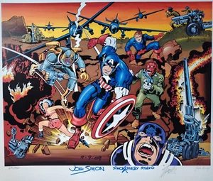 LITOGRAFIA CAPTAIN AMERICA FIRMATA JACK KIRBY JOE SIMON STAN LEE COA Ltd MARVEL - Foto 1 di 13