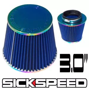 BLUE / NEO CHROME 3 INCH FILTER FOR COLD/RAM ENGINE AIR INTAKE VELOCITY STACK 3" - Picture 1 of 1