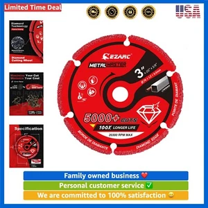 Precision Cutting 3 x 3/8 Inch Diamond Wheel - Ideal for Metalwork Perfection - Picture 1 of 9