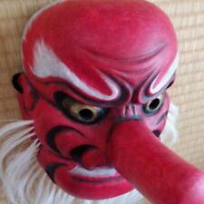 Japanese Tengu mask Red wood carving Nougaku 20 x 17 x 18 cm 500g Hiko Saruta