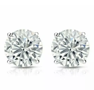 2 kt runder, im Labor hergestellter Diamant Ohrstecker Schraubverschluss 14 kt Weißgold plattiert - Bild 1 von 4