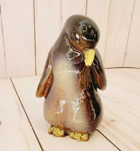 Vintage Pinguin Figur Dekor Tropf schwarz Tier schillernde Glasur Keramik - Bild 1 von 8