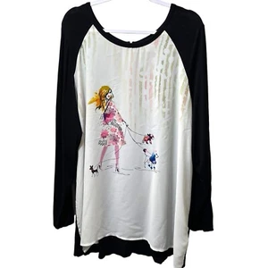 Avenue Women's Plus Size Long Sleeve Top, Zipper back, Woman Walking Dogs, 22/24 - Picture 1 of 7