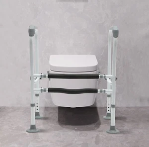 Toilet Frame Grab Bars Safety Rail Seat Handicap Assist Senior Arm Rest White - Picture 1 of 15
