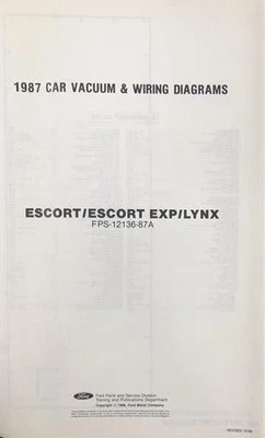 Diagrama De Cableado Plegable Eléctrico OEM 1987 Ford Escort EXP Lynx 87 - Imagen 1 de 3