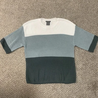 Matty M Elbow Sleeve Colorblock Drop Shoulder Sweater, Teal, Women's Sz M ~ EUC - Image 1 of 4