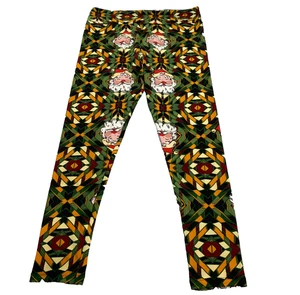 LuLaRoe Womens Christmas Leggings Size TC2 Green Santa Print Elastic Waist NWOT - Picture 1 of 13