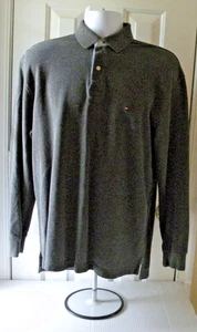 Camisa Polo Tommy Hilfiger Gris Talla Mediana Manga Larga Cuello 2 Botones 100% Algodón - Imagen 1 de 15