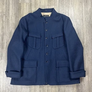 J Peterman 100% Wool Coat Men 52 Navy Heritage England Moon Military Peacoat - Picture 1 of 8