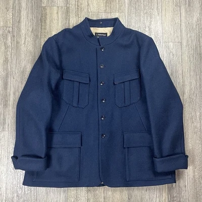 J Peterman 100% Wool Coat Men 52 Navy Heritage England Moon Military Peacoat - Image 1 of 4