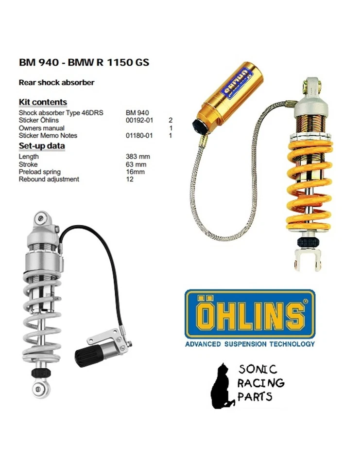 BM 940 MONO AMMORTIZZATORE POSTERIORE OHLINS BMW R 1150 GS 1999 2004 - Immagine 1 di 1
