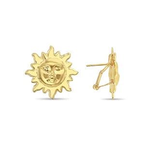 Vintage Smiling Sun 14k Yellow Gold Earrings - Picture 1 of 3