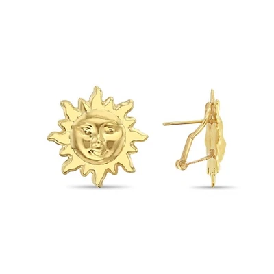 Vintage Smiling Sun 14k Yellow Gold Earrings - Image 1 of 3