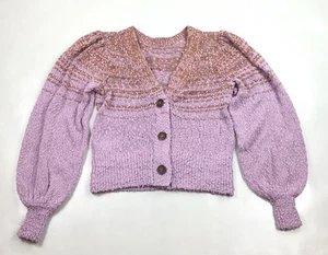 J. Crew Reversible Space-Dyed Cardigan Sweater Puff Sleeve S Lavender Earth Tone - Picture 1 of 8