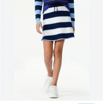 Free Assembly Blue White Stripe Sweater Knit Flare Skirt Girls Size L (10/12) - Image 1 of 4