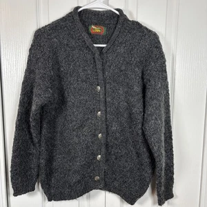 Alps Mohair Wool Cardigan Sweater M Charcoal Chunky Fuzzy Roll Hem Metal Buttons - Picture 1 of 10