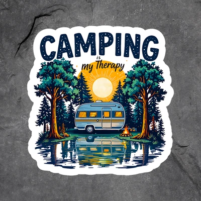 Adesivo de acampamento vinil decalque trailer terapia ao ar livre natureza montanha aventura - Imagem 1 de 3