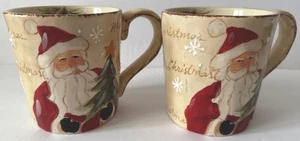 Macera Woodland Santa Hand Painted Santa Mugs set of two - Picture 1 of 7