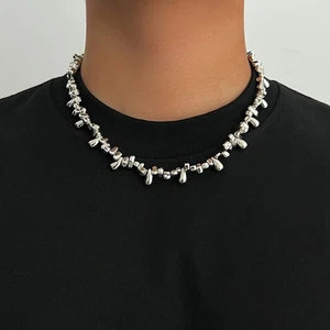 Mens Y2K Choker Irregular Beaded Necklace Womens Chain Collar Jewelry Gift Him - Picture 1 of 15