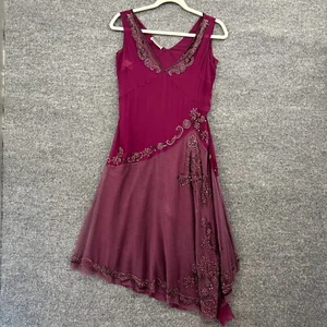 Alberta Ferretti Dress Fits Womens M Purple 100% Silk Beaded Whimsigoth Fairy - Picture 1 of 22