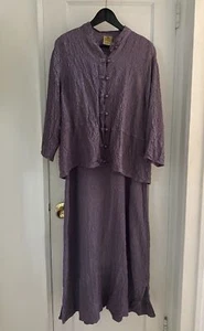 URU Kristine St Rrik 100%Silk Two piece Dress Set Cardigan Purple Vintage - Picture 1 of 13