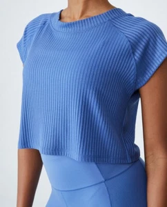 NEW COTTON:ON RIB CROPPED T-SHIRT BLUE SIZE M - Picture 1 of 3
