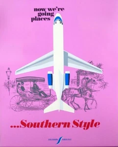 SOUTHERN AIRLINES SOUTHERN STYLE B Travel poster 1968 DAY-GLO 22x28 NM - Picture 1 of 1