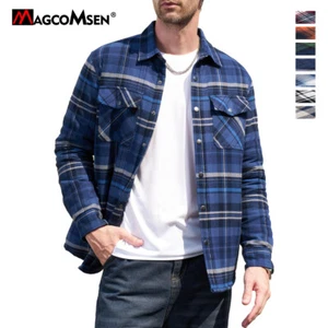 Men's Winter Flannel Shirts Jackets Warm Fleece Lined Plaid Sherpa Casual Coats - Picture 1 of 25