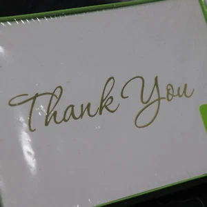 25 Blank Thank You Cards & Envelopes, Gold Script 5" x 4" Sealed in Box. - Picture 1 of 9