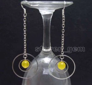 SALE Großer 28 mm & 14 mm Metallring und 8 mm runder gelber natürlicher Jade Ohrring - Ohr 566 - Bild 1 von 5