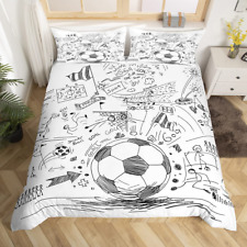 Football Comforter Cover, Hand Drawn Sketch Soccer Flag Network Team Sports Duve