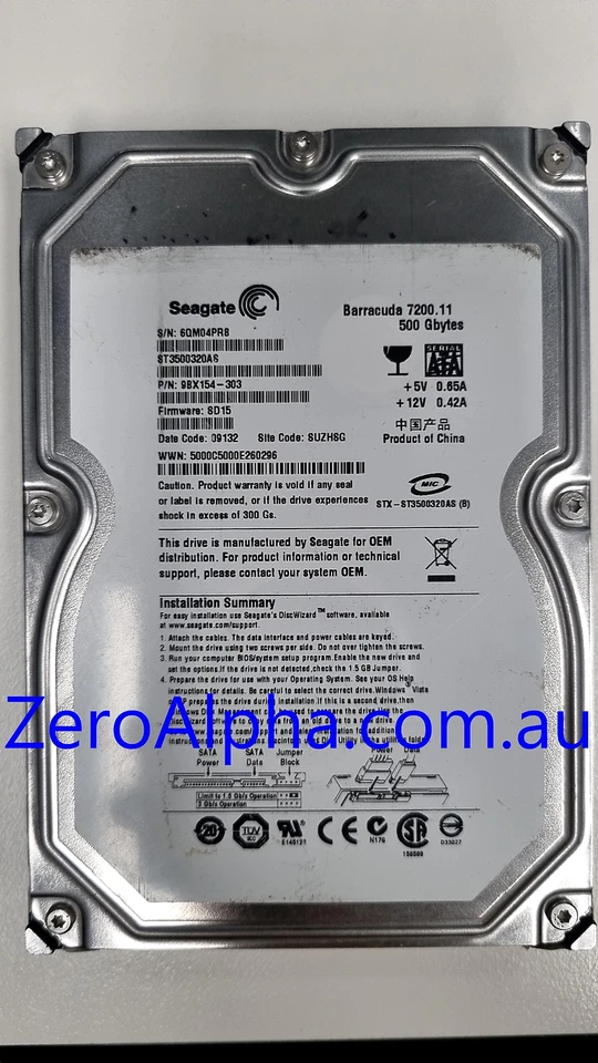ST3500320AS, 9BX154-303, SD15, SU, 6QM0 Seagate Data Recovery Donor Hard Drive - Image 1 of 1
